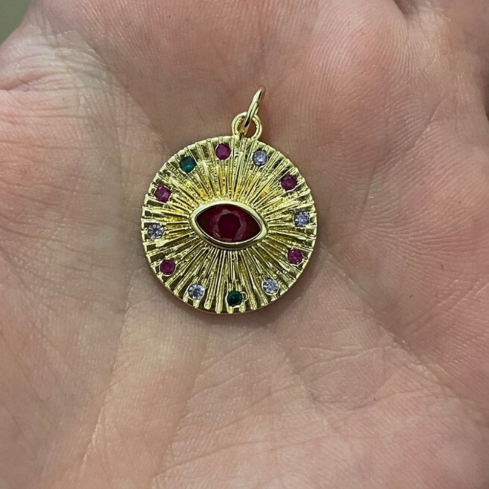 Evil Eye 18k Gold Pendant with Red Gemstone